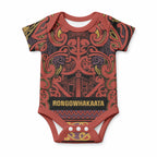Aotearoa Iwi Rongowhakaata Baby Onesie Maori Wharenui House Tribal Pattern