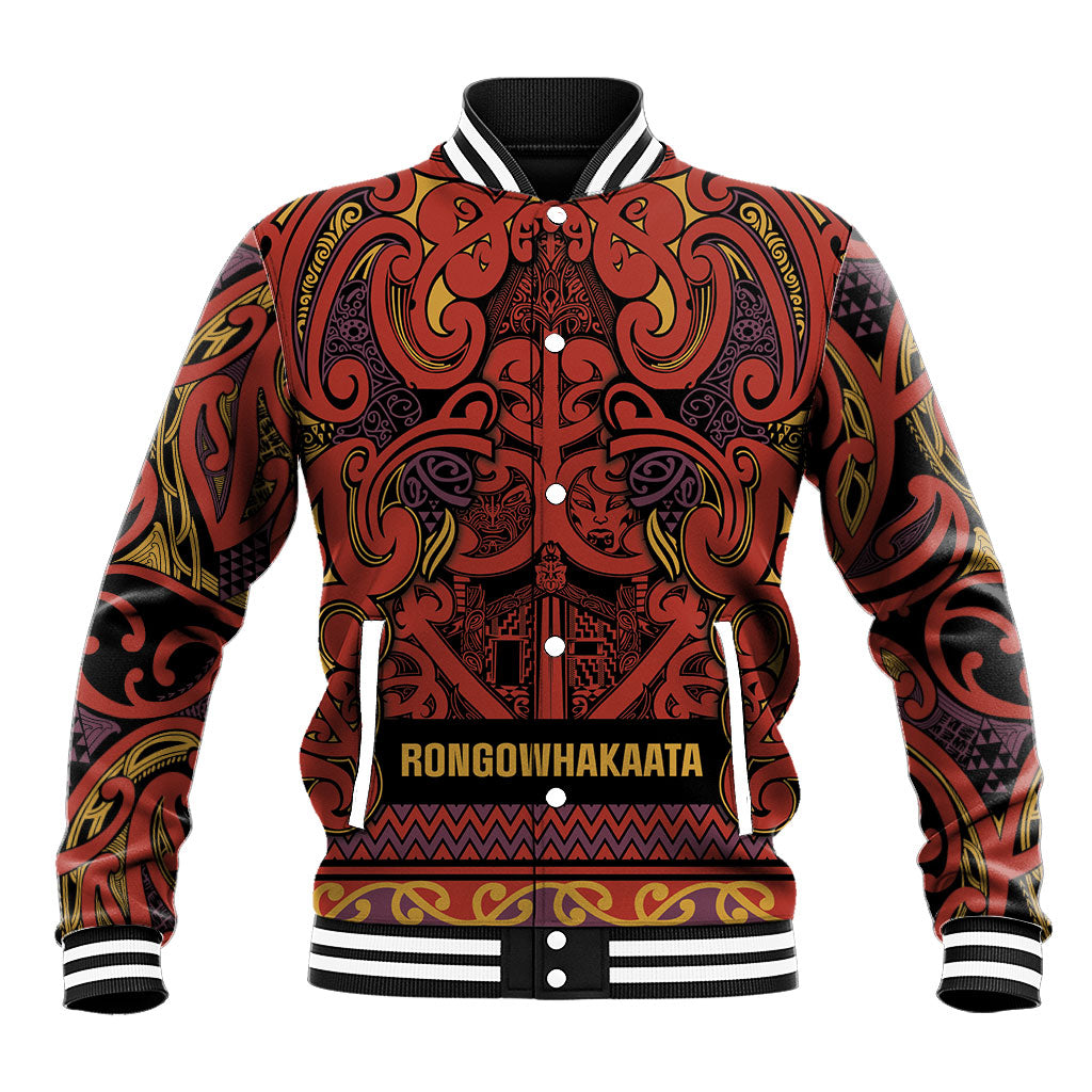 Aotearoa Iwi Rongowhakaata Baseball Jacket Maori Wharenui House Tribal Pattern
