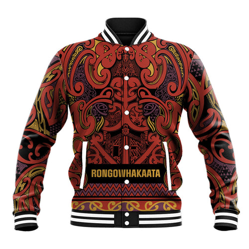 Aotearoa Iwi Rongowhakaata Baseball Jacket Maori Wharenui House Tribal Pattern