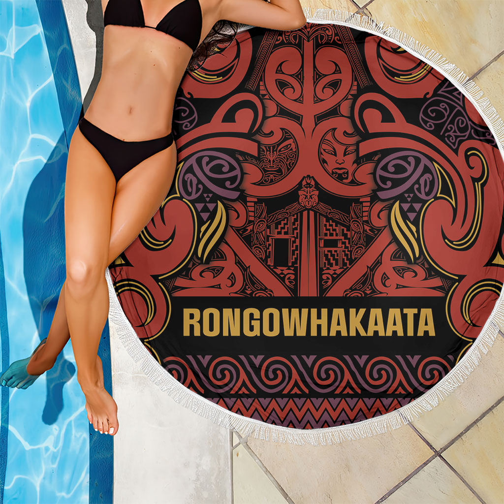 Aotearoa Iwi Rongowhakaata Beach Blanket Maori Wharenui House Tribal Pattern