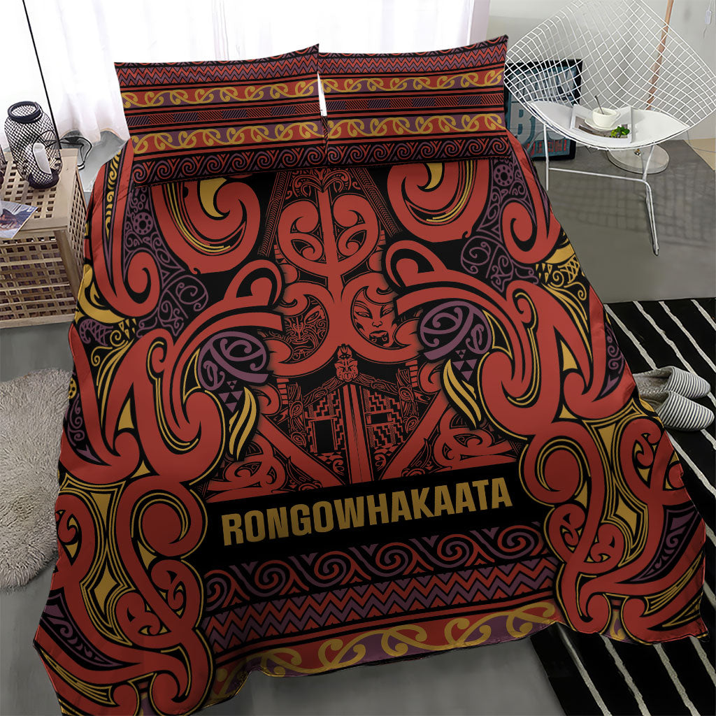 Aotearoa Iwi Rongowhakaata Bedding Set Maori Wharenui House Tribal Pattern