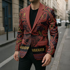 Aotearoa Iwi Rongowhakaata Blazer Maori Wharenui House Tribal Pattern