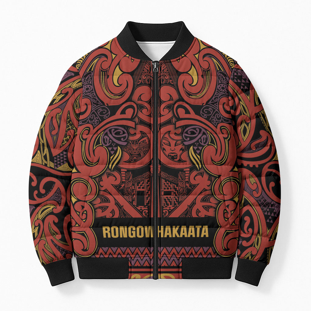 Aotearoa Iwi Rongowhakaata Bomber Puffer Jacket Maori Wharenui House Tribal Pattern