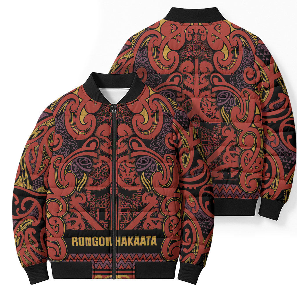 Aotearoa Iwi Rongowhakaata Bomber Puffer Jacket Maori Wharenui House Tribal Pattern