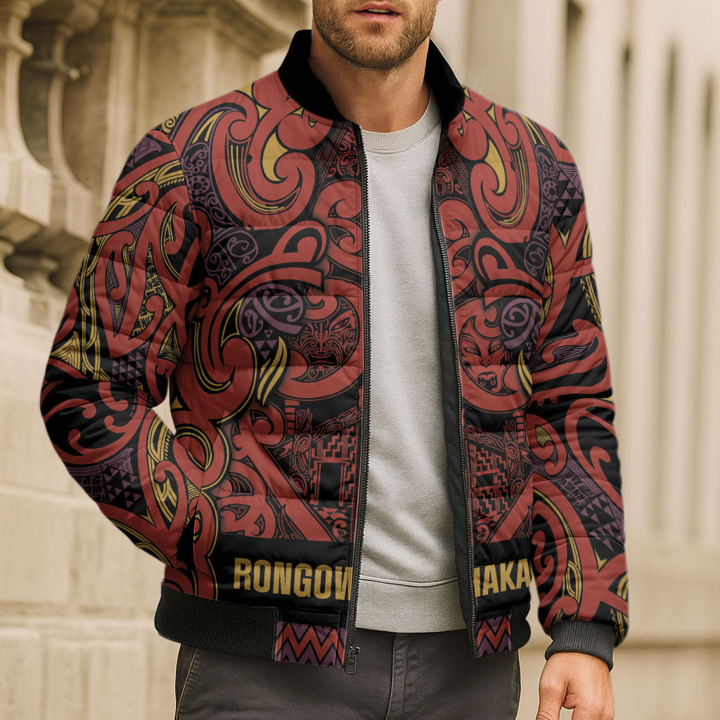 Aotearoa Iwi Rongowhakaata Bomber Puffer Jacket Maori Wharenui House Tribal Pattern