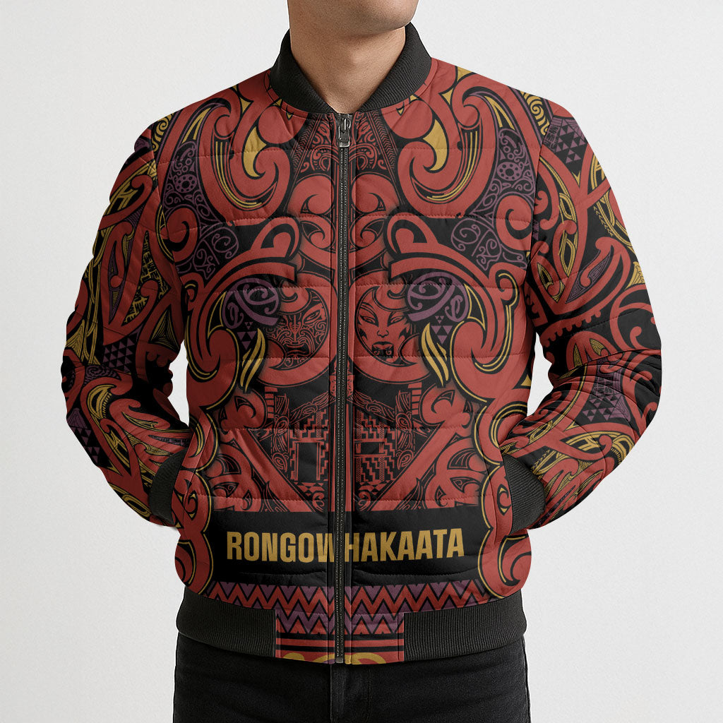 Aotearoa Iwi Rongowhakaata Bomber Puffer Jacket Maori Wharenui House Tribal Pattern