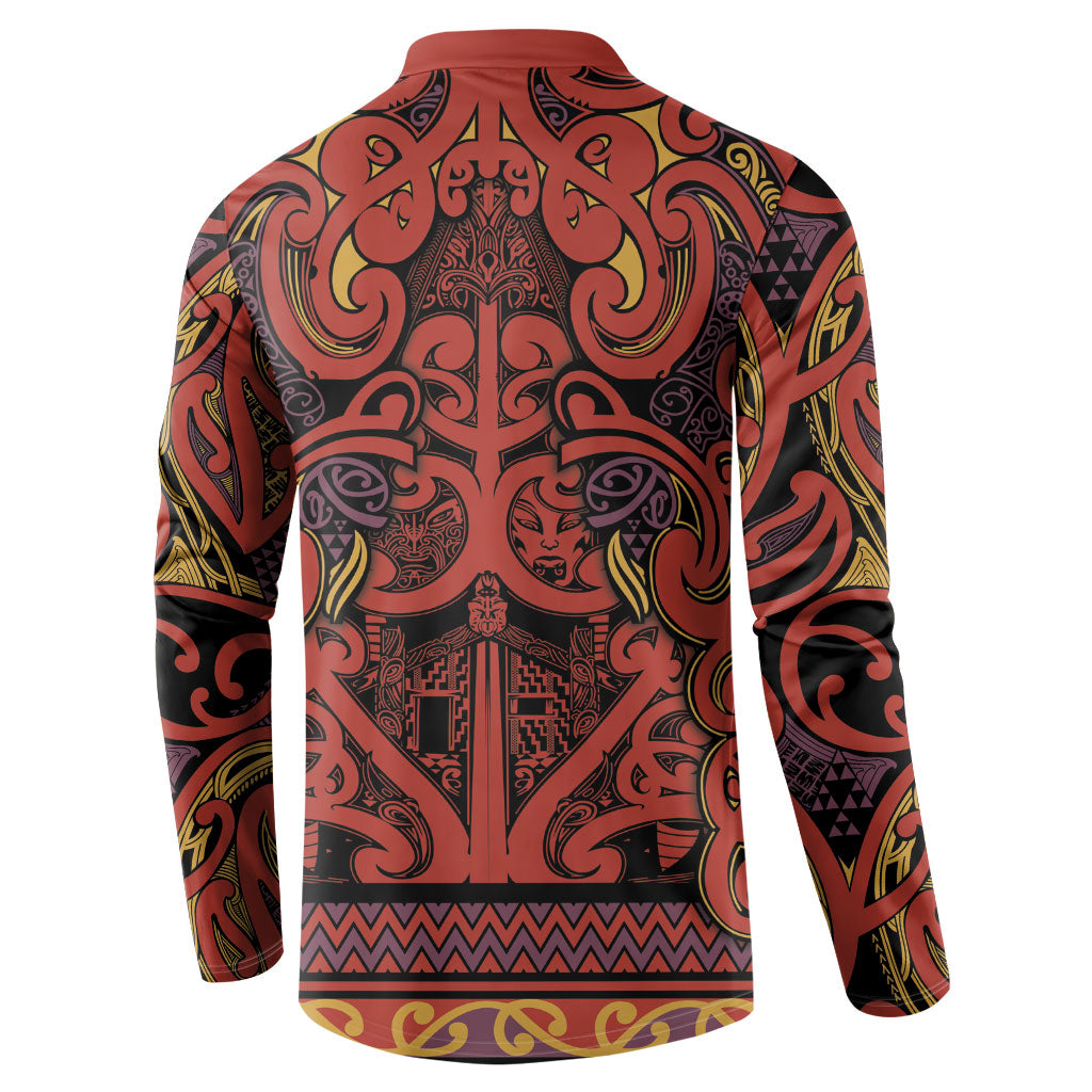 Aotearoa Iwi Rongowhakaata Button Sweatshirt Maori Wharenui House Tribal Pattern