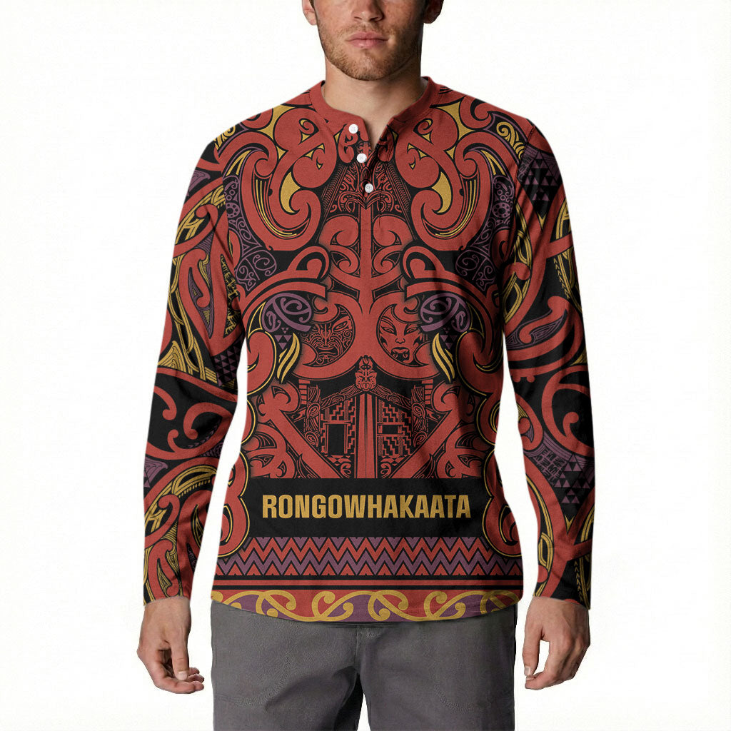 Aotearoa Iwi Rongowhakaata Button Sweatshirt Maori Wharenui House Tribal Pattern