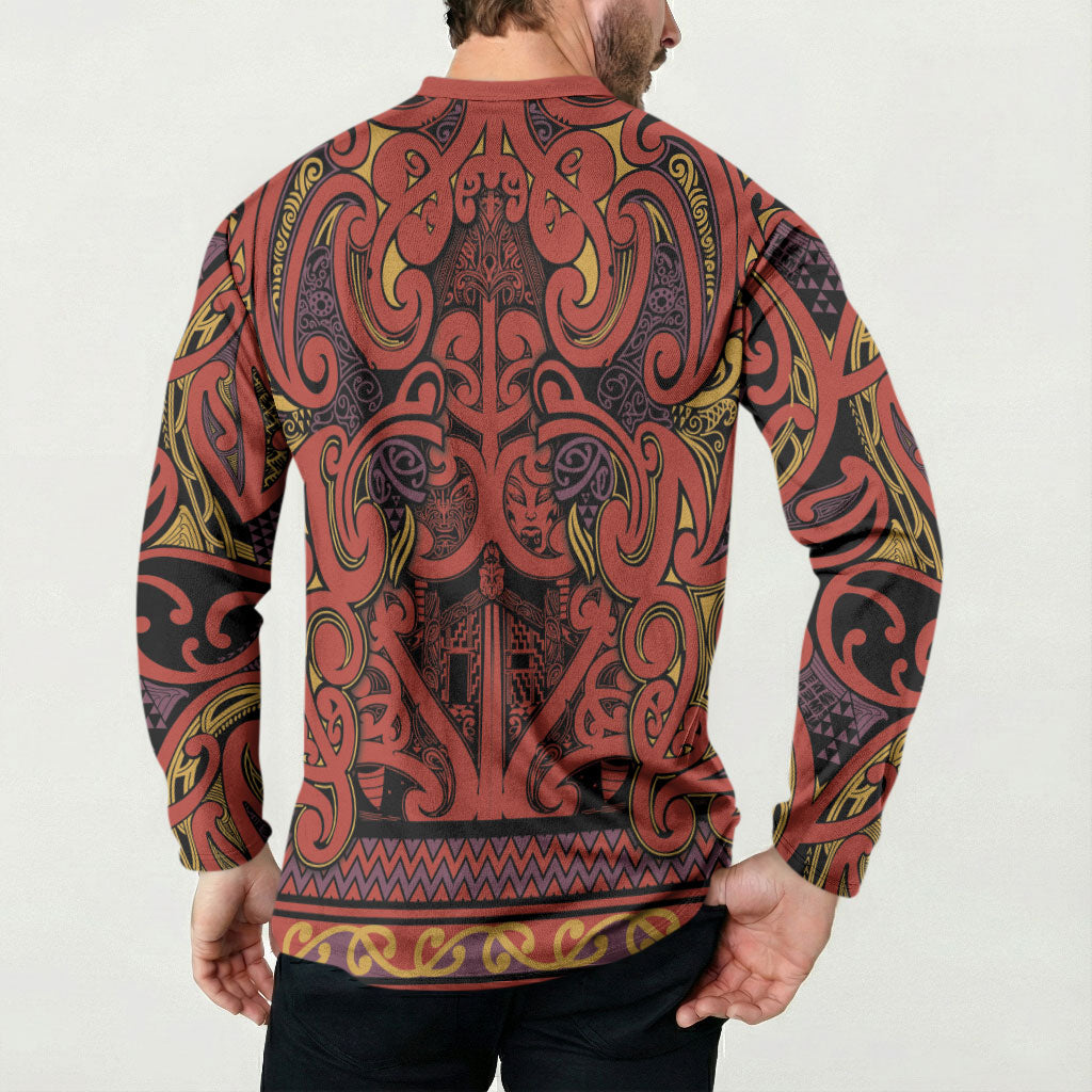 Aotearoa Iwi Rongowhakaata Button Sweatshirt Maori Wharenui House Tribal Pattern