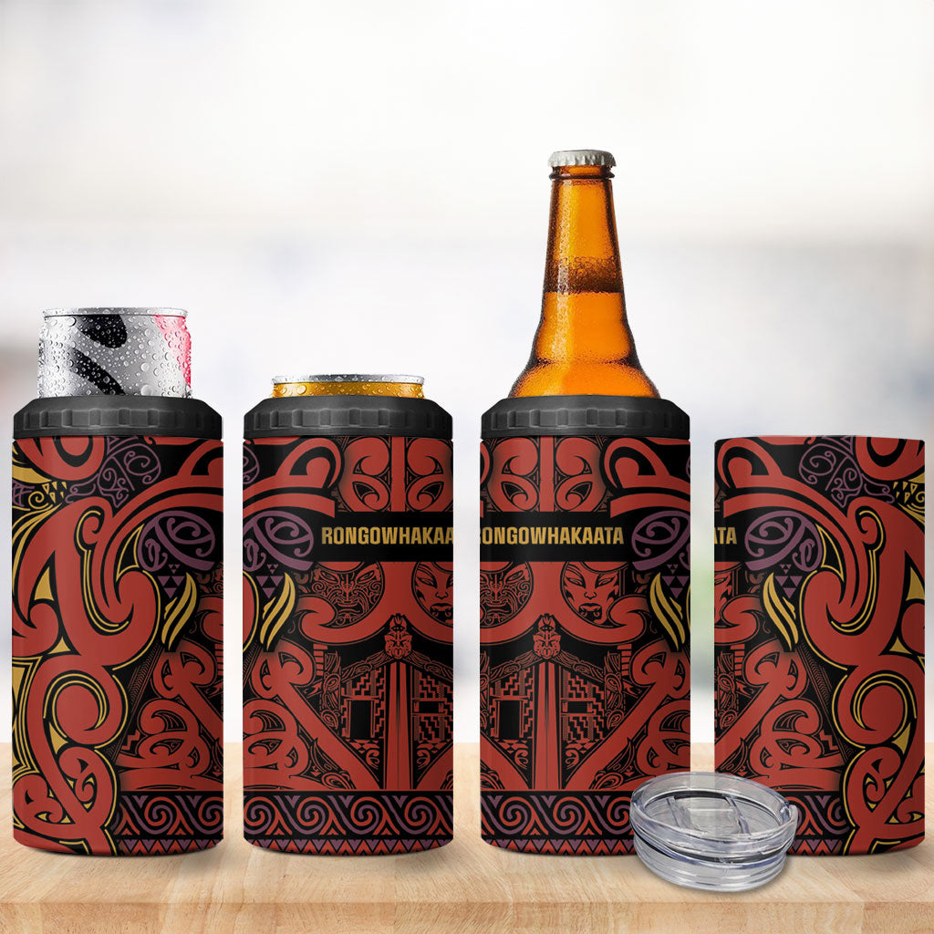 Aotearoa Iwi Rongowhakaata 4 in 1 Can Cooler Tumbler Maori Wharenui House Tribal Pattern