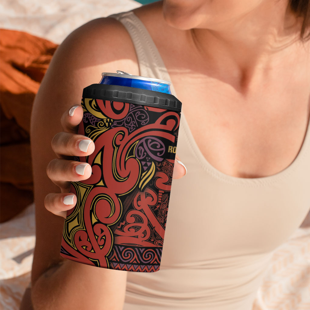 Aotearoa Iwi Rongowhakaata 4 in 1 Can Cooler Tumbler Maori Wharenui House Tribal Pattern