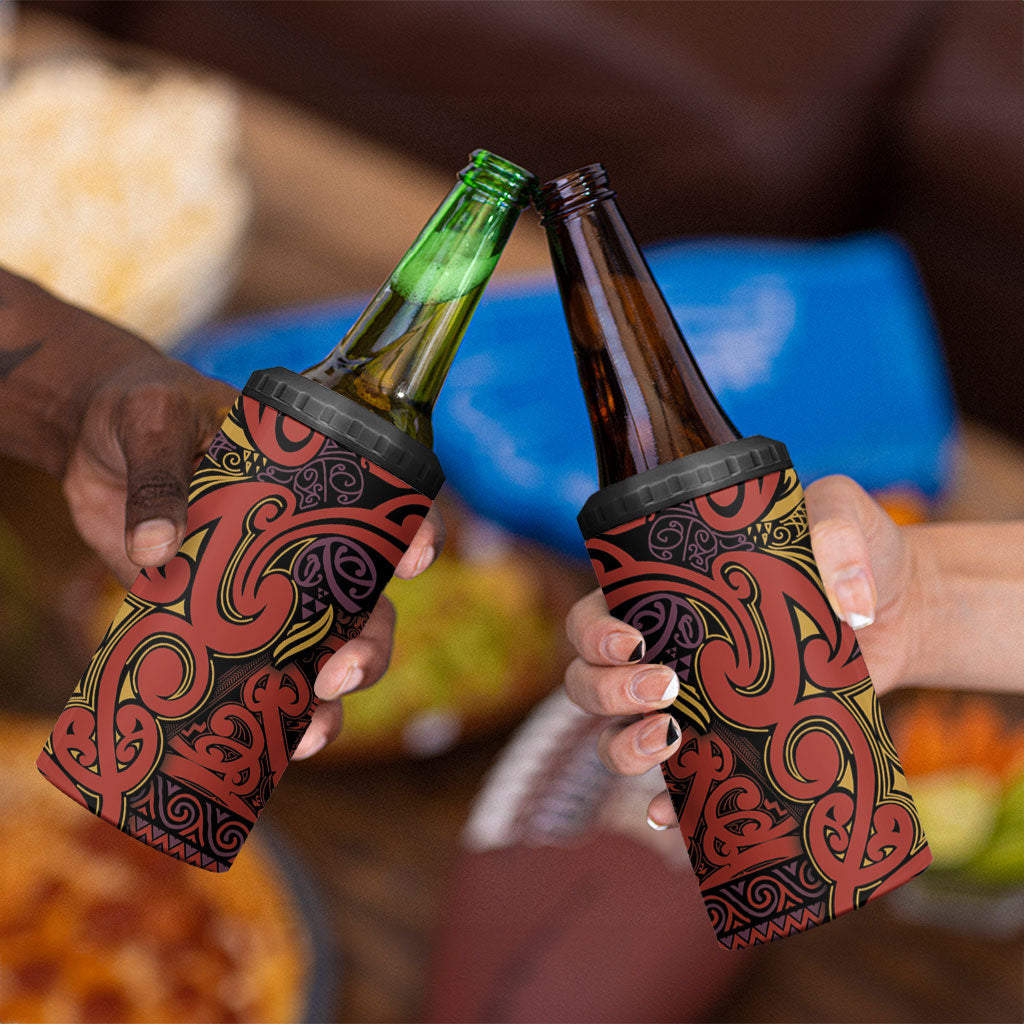Aotearoa Iwi Rongowhakaata 4 in 1 Can Cooler Tumbler Maori Wharenui House Tribal Pattern