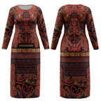Aotearoa Iwi Rongowhakaata Couples Matching Long Sleeve Bodycon Dress and Hawaiian Shirt Maori Wharenui House Tribal Pattern