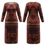 Aotearoa Iwi Rongowhakaata Couples Matching Long Sleeve Bodycon Dress and Long Sleeve Button Shirt Maori Wharenui House Tribal Pattern