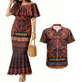 Aotearoa Iwi Rongowhakaata Couples Matching Mermaid Dress and Hawaiian Shirt Maori Wharenui House Tribal Pattern