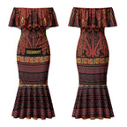 Aotearoa Iwi Rongowhakaata Couples Matching Mermaid Dress and Long Sleeve Button Shirt Maori Wharenui House Tribal Pattern