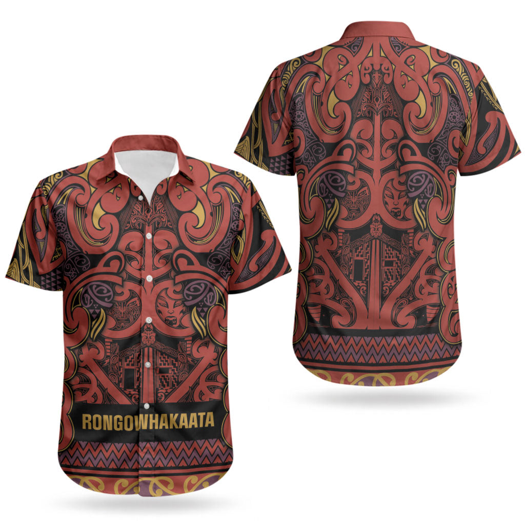 Aotearoa Iwi Rongowhakaata Couples Matching Off Shoulder Maxi Dress and Hawaiian Shirt Maori Wharenui House Tribal Pattern