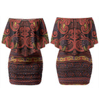 Aotearoa Iwi Rongowhakaata Couples Matching Off Shoulder Short Dress and Hawaiian Shirt Maori Wharenui House Tribal Pattern