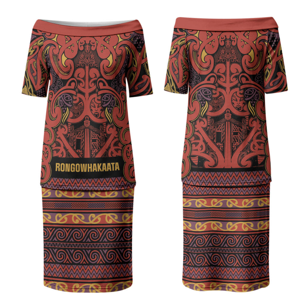 Aotearoa Iwi Rongowhakaata Couples Matching Puletasi and Hawaiian Shirt Maori Wharenui House Tribal Pattern