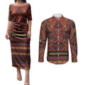 Aotearoa Iwi Rongowhakaata Couples Matching Puletasi and Long Sleeve Button Shirt Maori Wharenui House Tribal Pattern