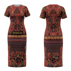 Aotearoa Iwi Rongowhakaata Couples Matching Short Sleeve Bodycon Dress and Long Sleeve Button Shirt Maori Wharenui House Tribal Pattern