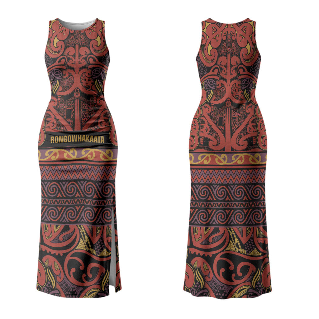 Aotearoa Iwi Rongowhakaata Couples Matching Tank Maxi Dress and Hawaiian Shirt Maori Wharenui House Tribal Pattern