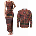 Aotearoa Iwi Rongowhakaata Couples Matching Tank Maxi Dress and Long Sleeve Button Shirt Maori Wharenui House Tribal Pattern