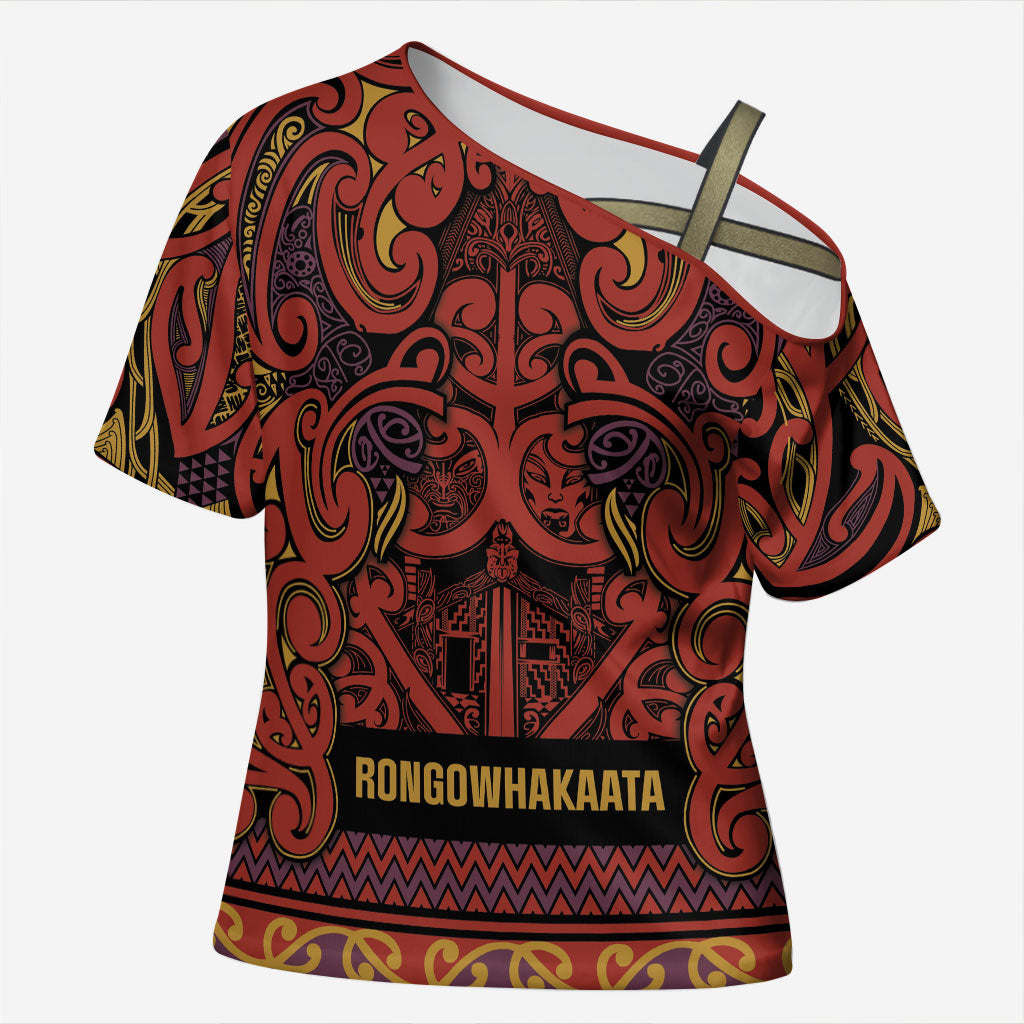 Aotearoa Iwi Rongowhakaata Cross Shoulder Shirt Maori Wharenui House Tribal Pattern