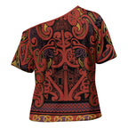 Aotearoa Iwi Rongowhakaata Cross Shoulder Shirt Maori Wharenui House Tribal Pattern