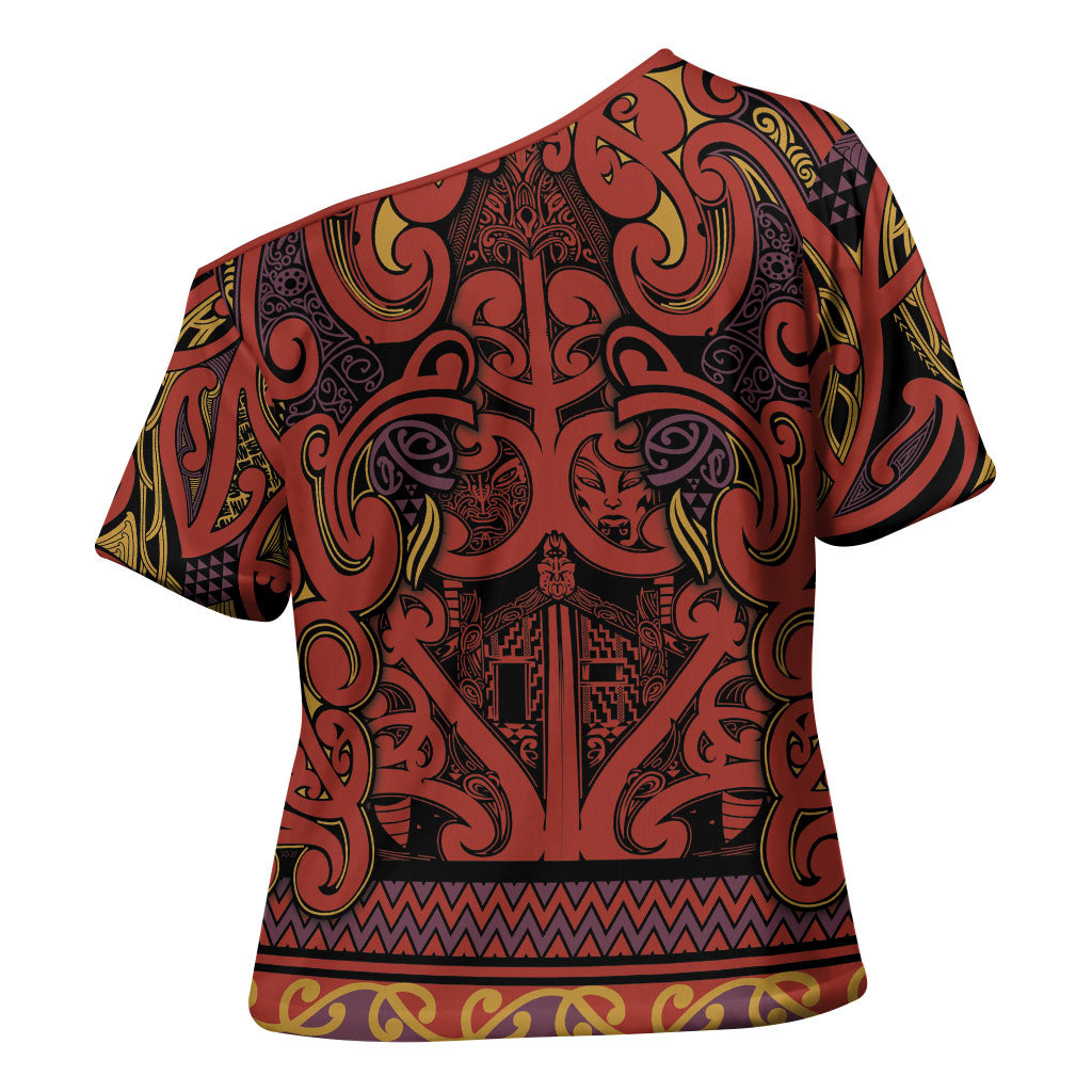 Aotearoa Iwi Rongowhakaata Cross Shoulder Shirt Maori Wharenui House Tribal Pattern
