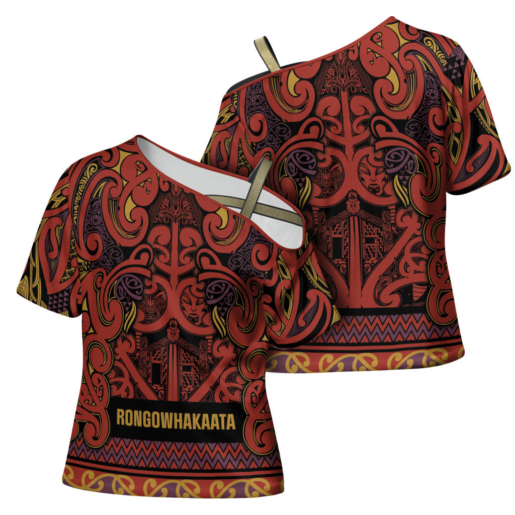 Aotearoa Iwi Rongowhakaata Cross Shoulder Shirt Maori Wharenui House Tribal Pattern