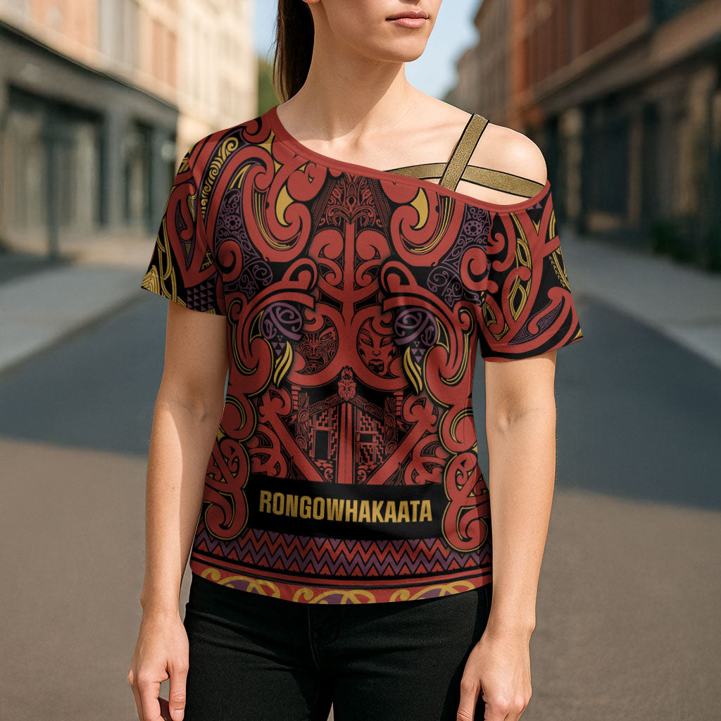 Aotearoa Iwi Rongowhakaata Cross Shoulder Shirt Maori Wharenui House Tribal Pattern