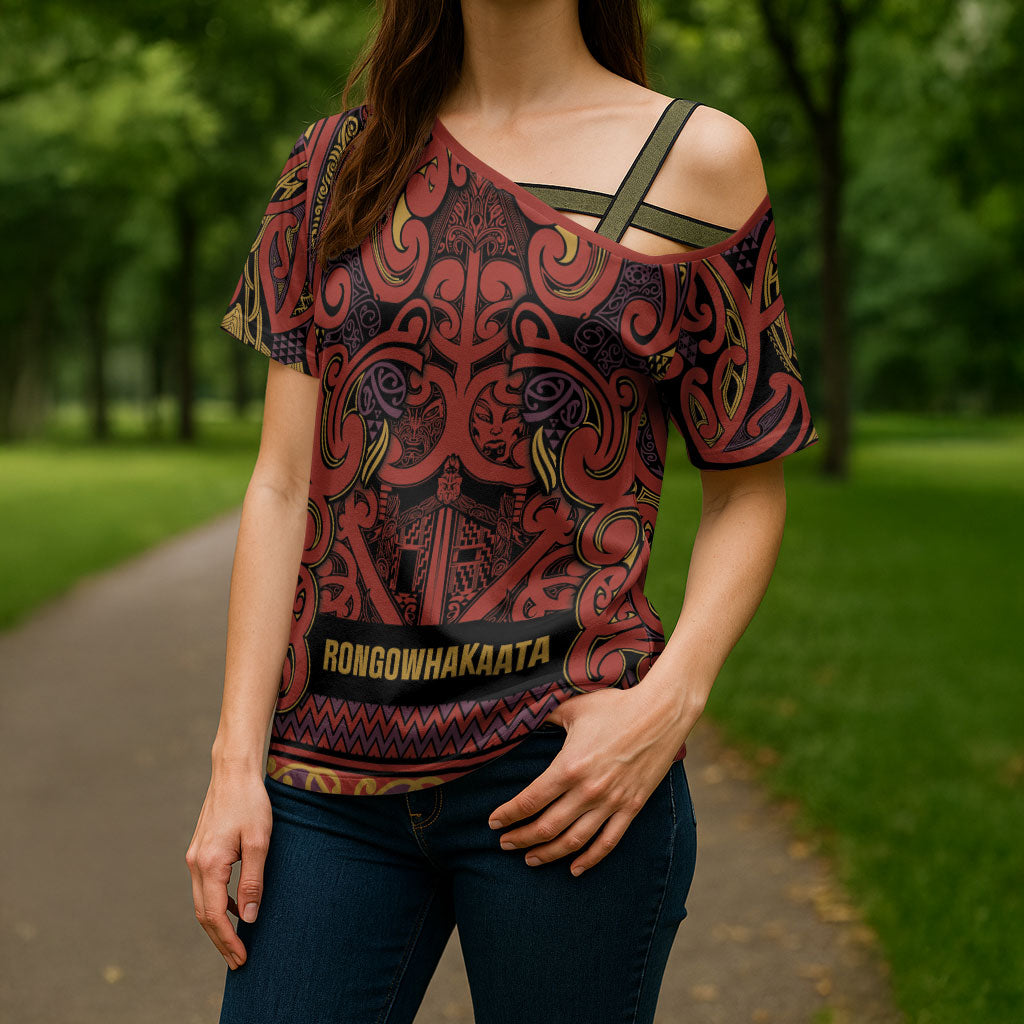 Aotearoa Iwi Rongowhakaata Cross Shoulder Shirt Maori Wharenui House Tribal Pattern