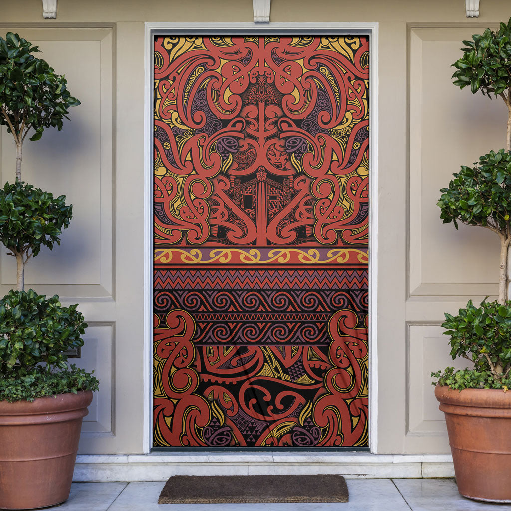 Aotearoa Iwi Rongowhakaata Door Cover Maori Wharenui House Tribal Pattern
