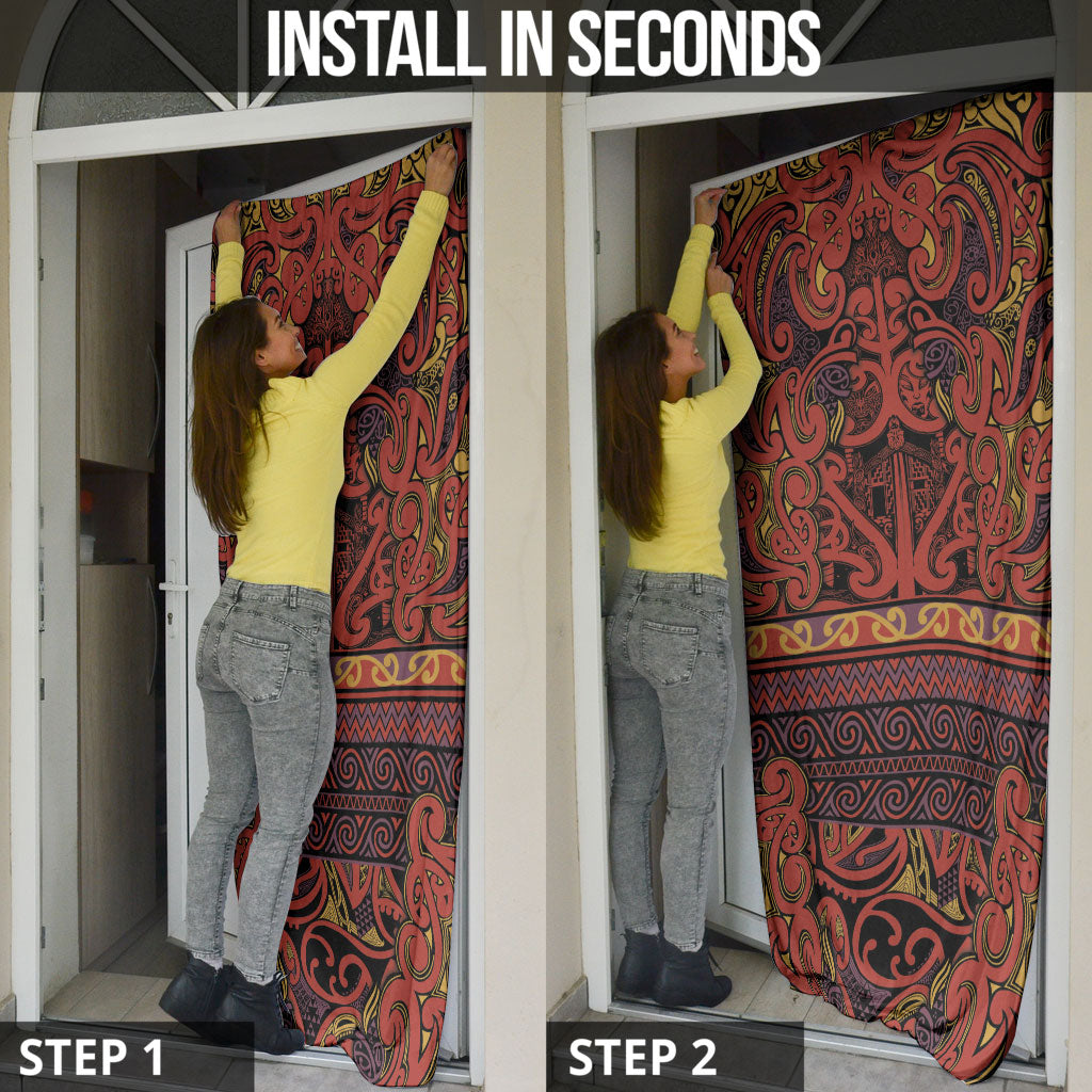 Aotearoa Iwi Rongowhakaata Door Cover Maori Wharenui House Tribal Pattern
