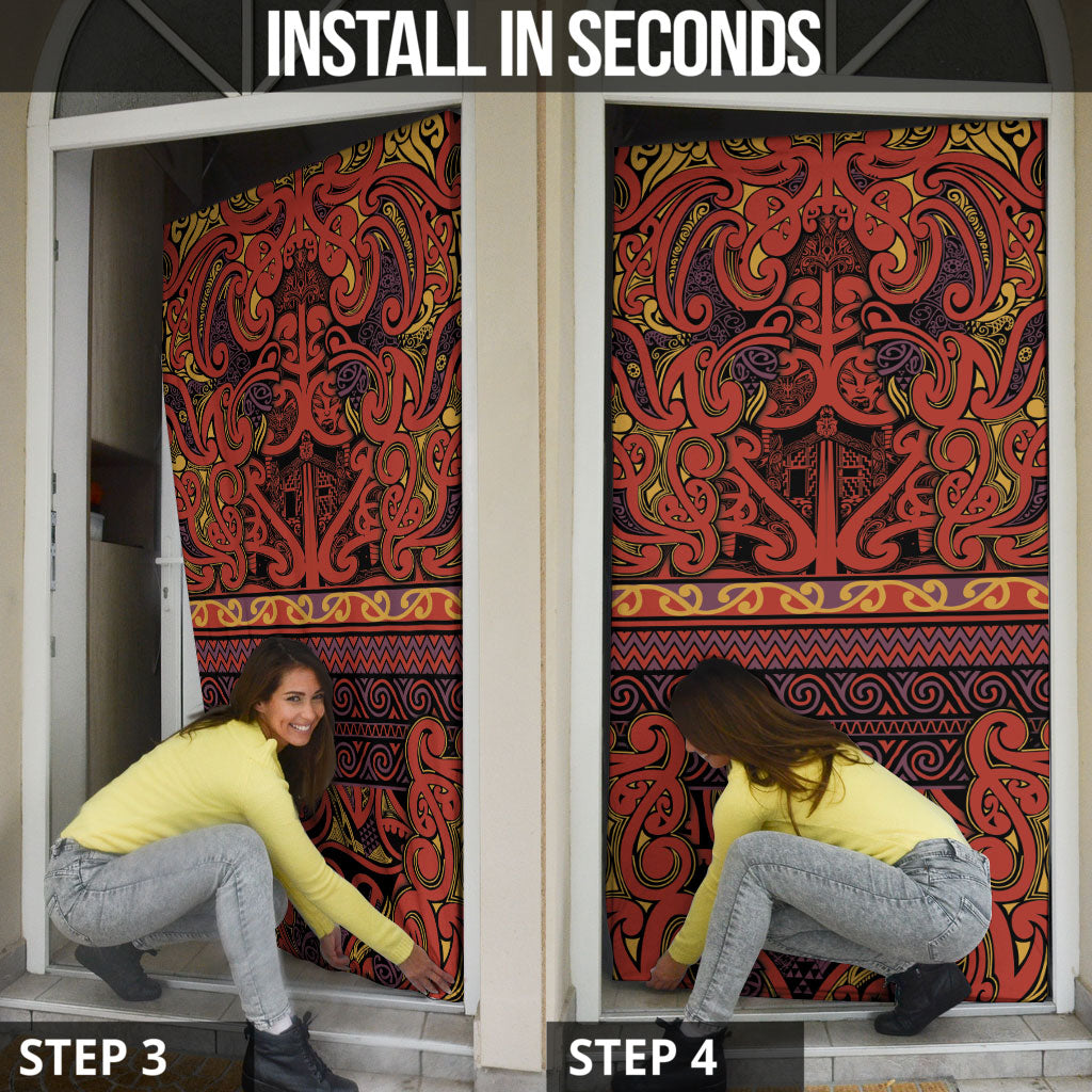 Aotearoa Iwi Rongowhakaata Door Cover Maori Wharenui House Tribal Pattern