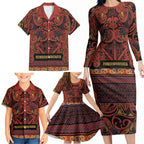 Aotearoa Iwi Rongowhakaata Family Matching Long Sleeve Bodycon Dress and Hawaiian Shirt Maori Wharenui House Tribal Pattern