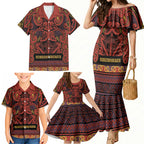 Aotearoa Iwi Rongowhakaata Family Matching Mermaid Dress and Hawaiian Shirt Maori Wharenui House Tribal Pattern