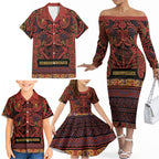 Aotearoa Iwi Rongowhakaata Family Matching Off The Shoulder Long Sleeve Dress and Hawaiian Shirt Maori Wharenui House Tribal Pattern