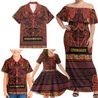 Aotearoa Iwi Rongowhakaata Family Matching Off Shoulder Maxi Dress and Hawaiian Shirt Maori Wharenui House Tribal Pattern