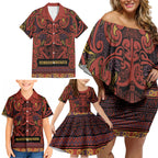 Aotearoa Iwi Rongowhakaata Family Matching Off Shoulder Short Dress and Hawaiian Shirt Maori Wharenui House Tribal Pattern