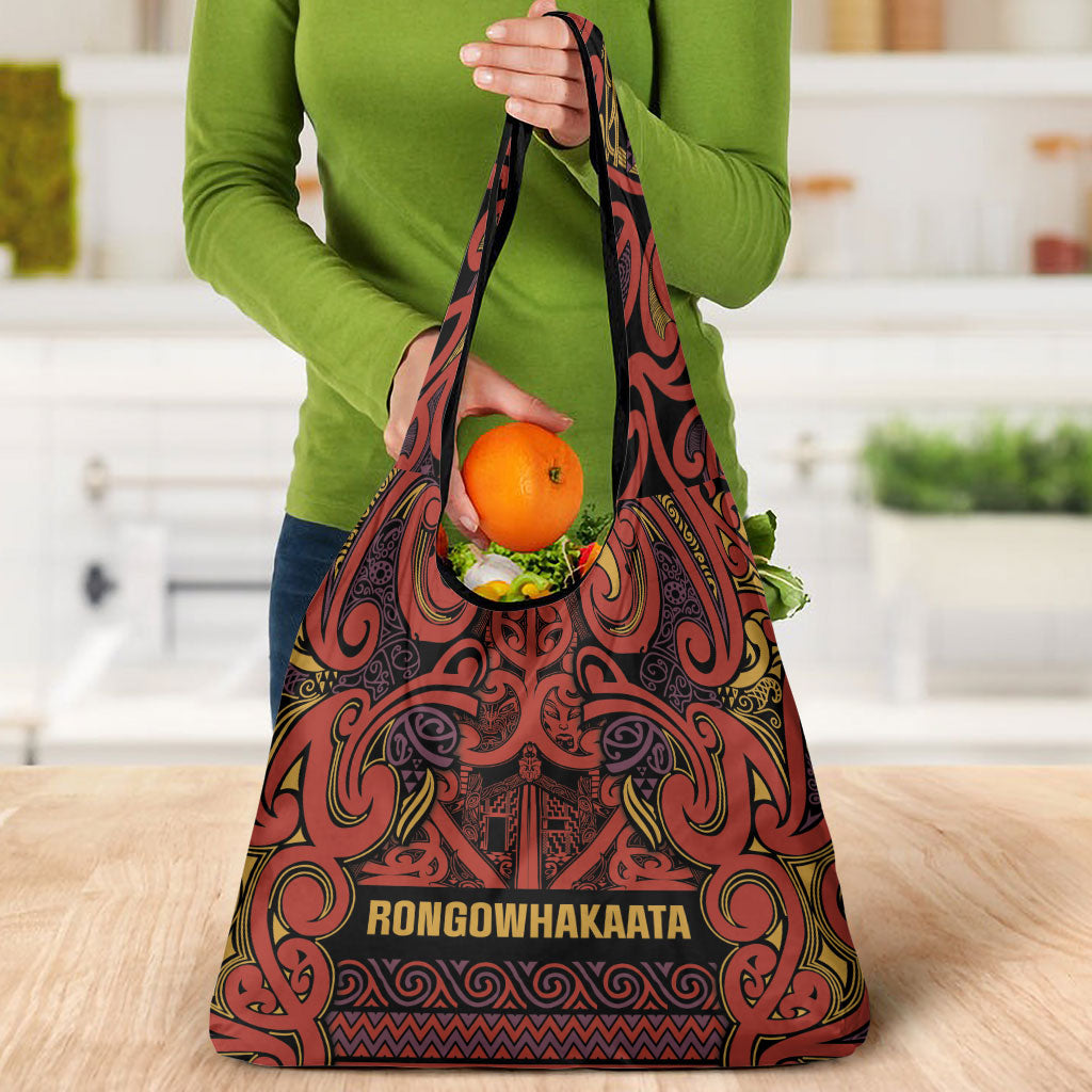 Aotearoa Iwi Rongowhakaata Grocery Bag Maori Wharenui House Tribal Pattern