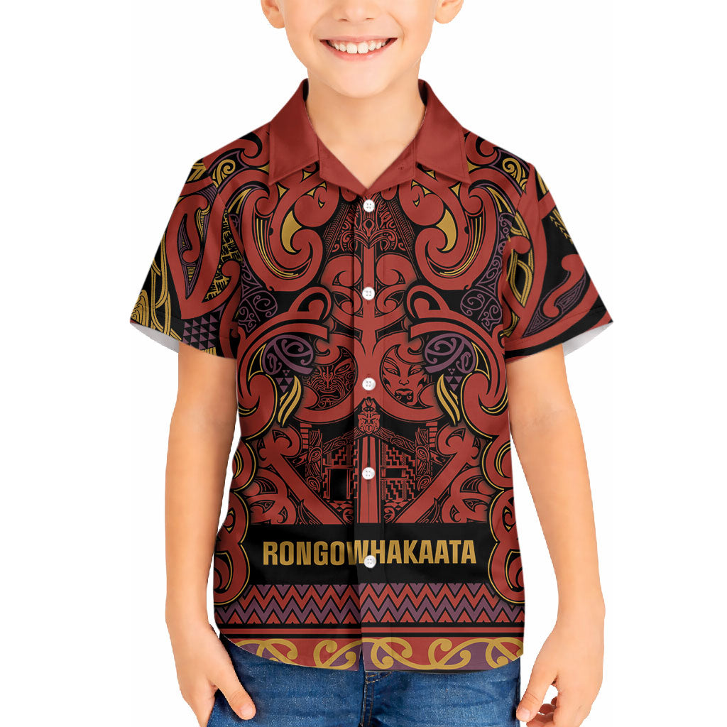 Aotearoa Iwi Rongowhakaata Hawaiian Shirt Maori Wharenui House Tribal Pattern