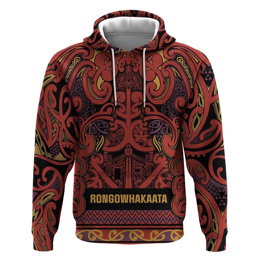 Aotearoa Iwi Rongowhakaata Hoodie Maori Wharenui House Tribal Pattern