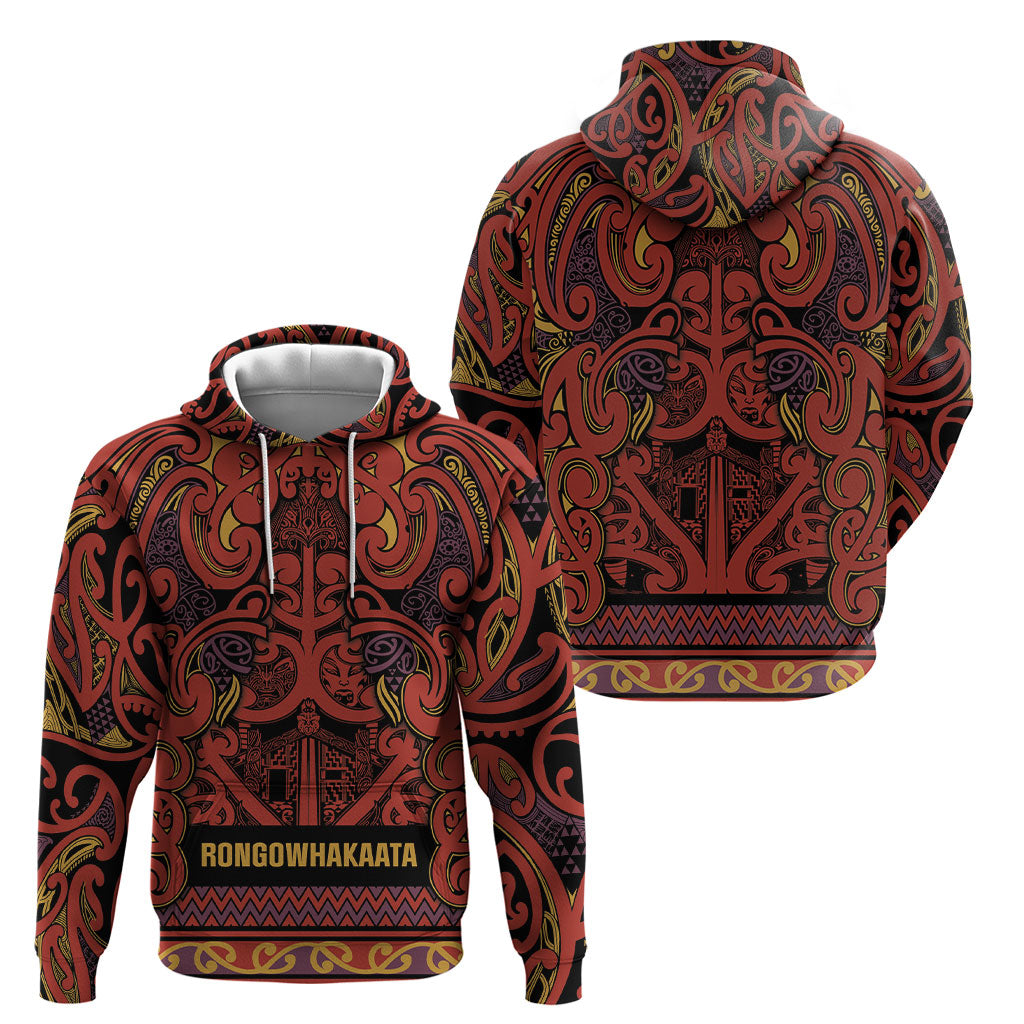Aotearoa Iwi Rongowhakaata Hoodie Maori Wharenui House Tribal Pattern