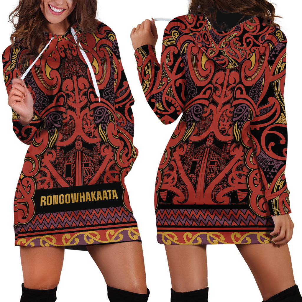 Aotearoa Iwi Rongowhakaata Hoodie Dress Maori Wharenui House Tribal Pattern