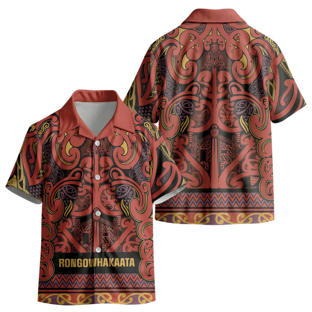 Aotearoa Iwi Rongowhakaata Kid Hawaiian Shirt Maori Wharenui House Tribal Pattern