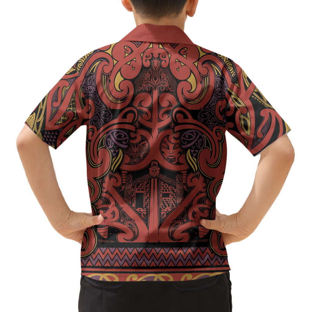 Aotearoa Iwi Rongowhakaata Kid Hawaiian Shirt Maori Wharenui House Tribal Pattern