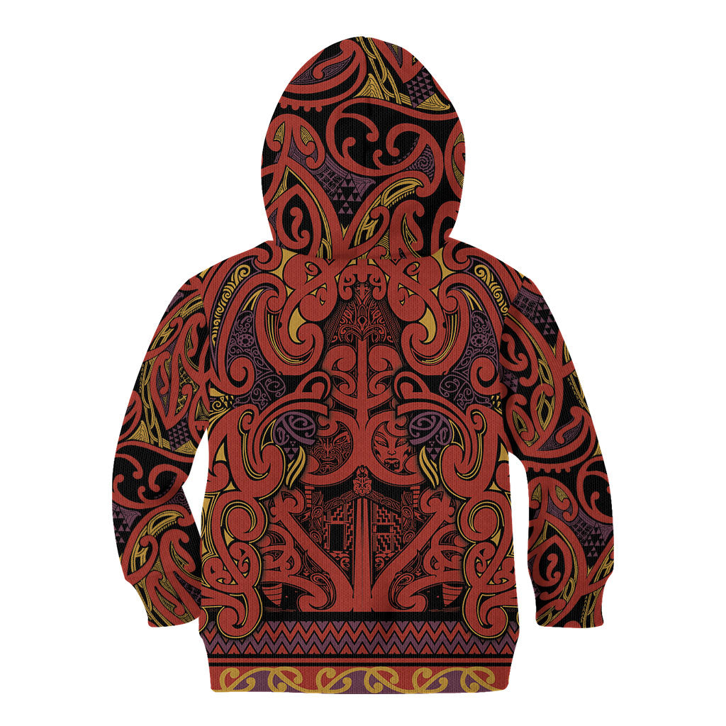 Aotearoa Iwi Rongowhakaata Kid Hoodie Maori Wharenui House Tribal Pattern