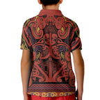 Aotearoa Iwi Rongowhakaata Kid Polo Shirt Maori Wharenui House Tribal Pattern